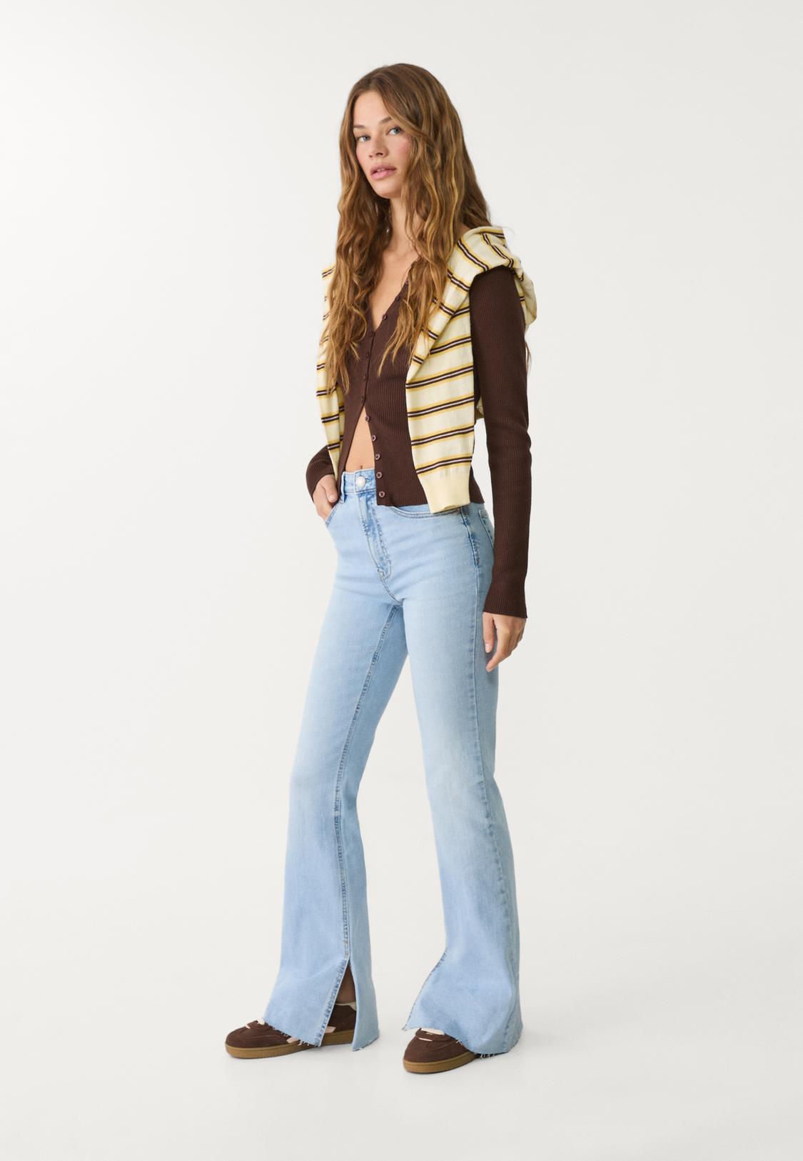 Pantalones Tiro Alto Vaqueros Grises Mujer Stradivarius