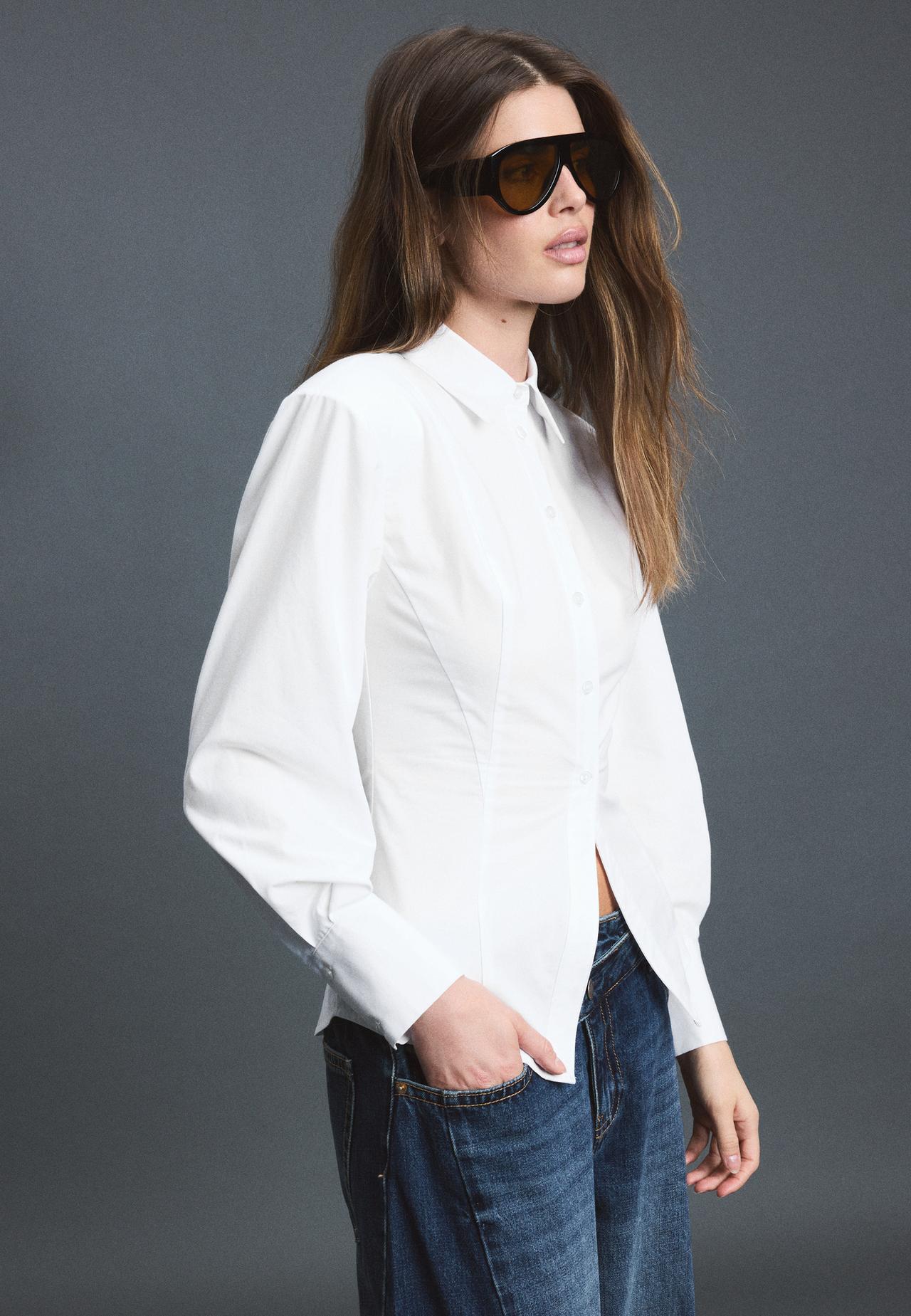 Poplin shirt with padded shoulders — White