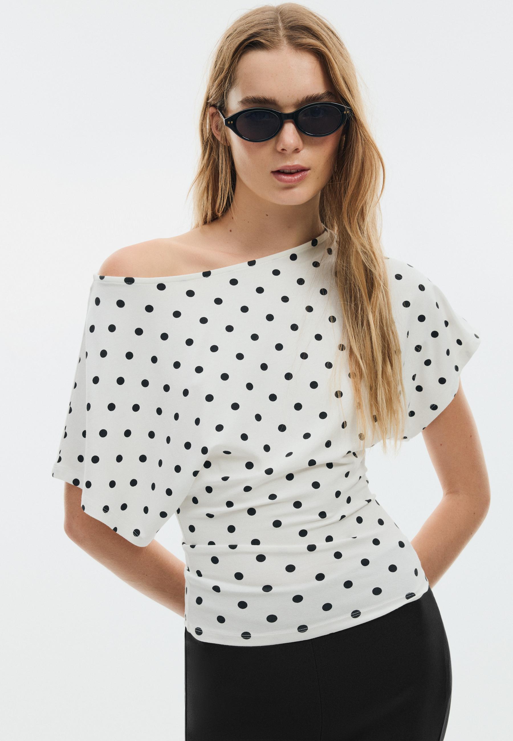 Short sleeve boat neck T-shirt — Ecru