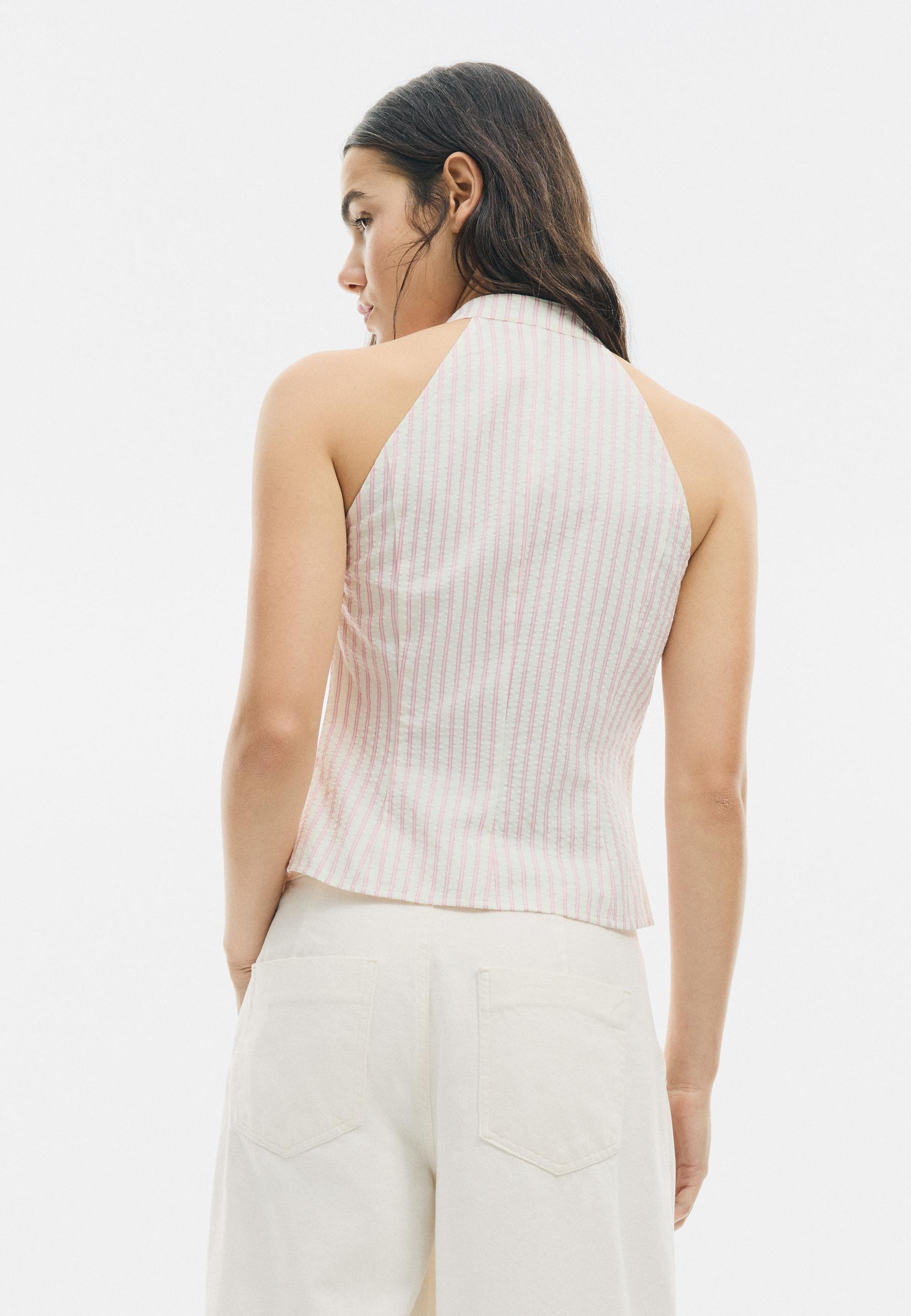 Semi-crinkled halter top with knots — Vanilla