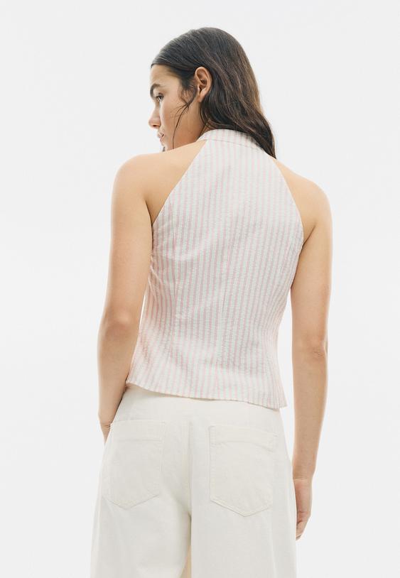 Halter yaka qipao görünümlü top - Görsel 13