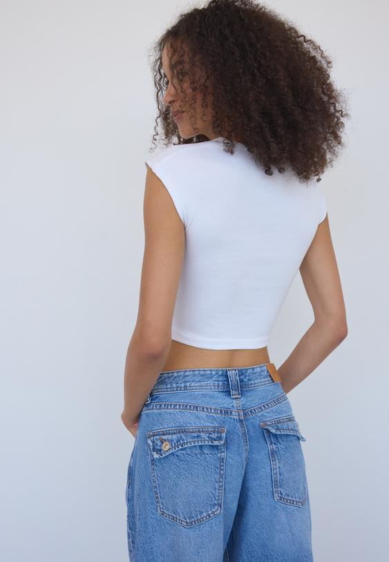 Stradivarius Tricou Scurt Cu Mânecă Mini Alb M