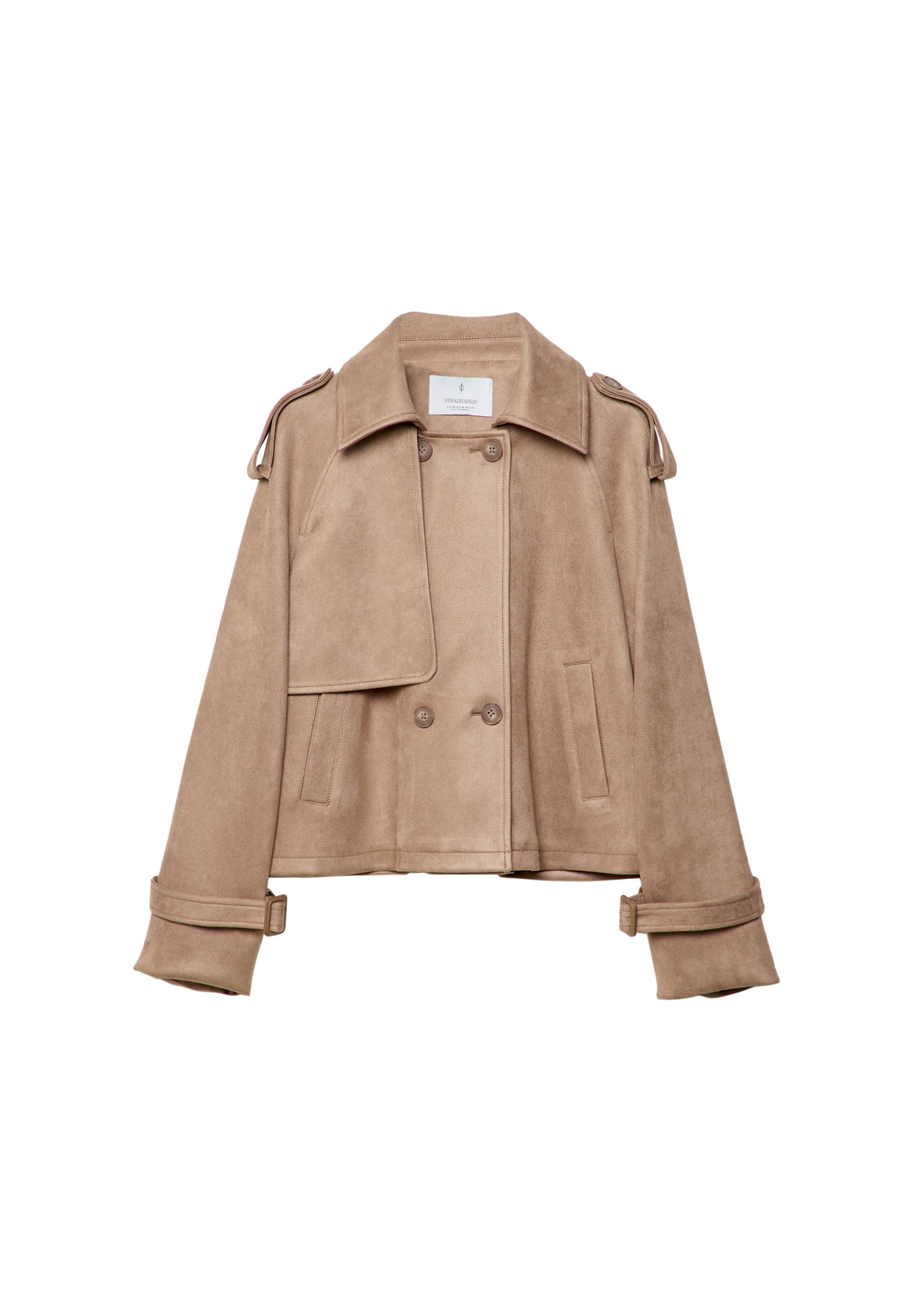 Kısa suni süet trençkot