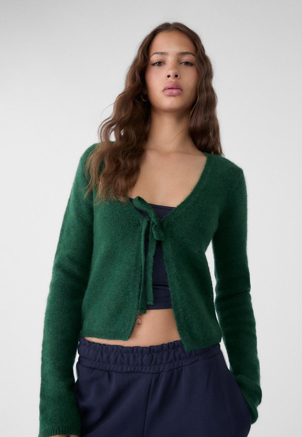 Knit cardigan with tie detail