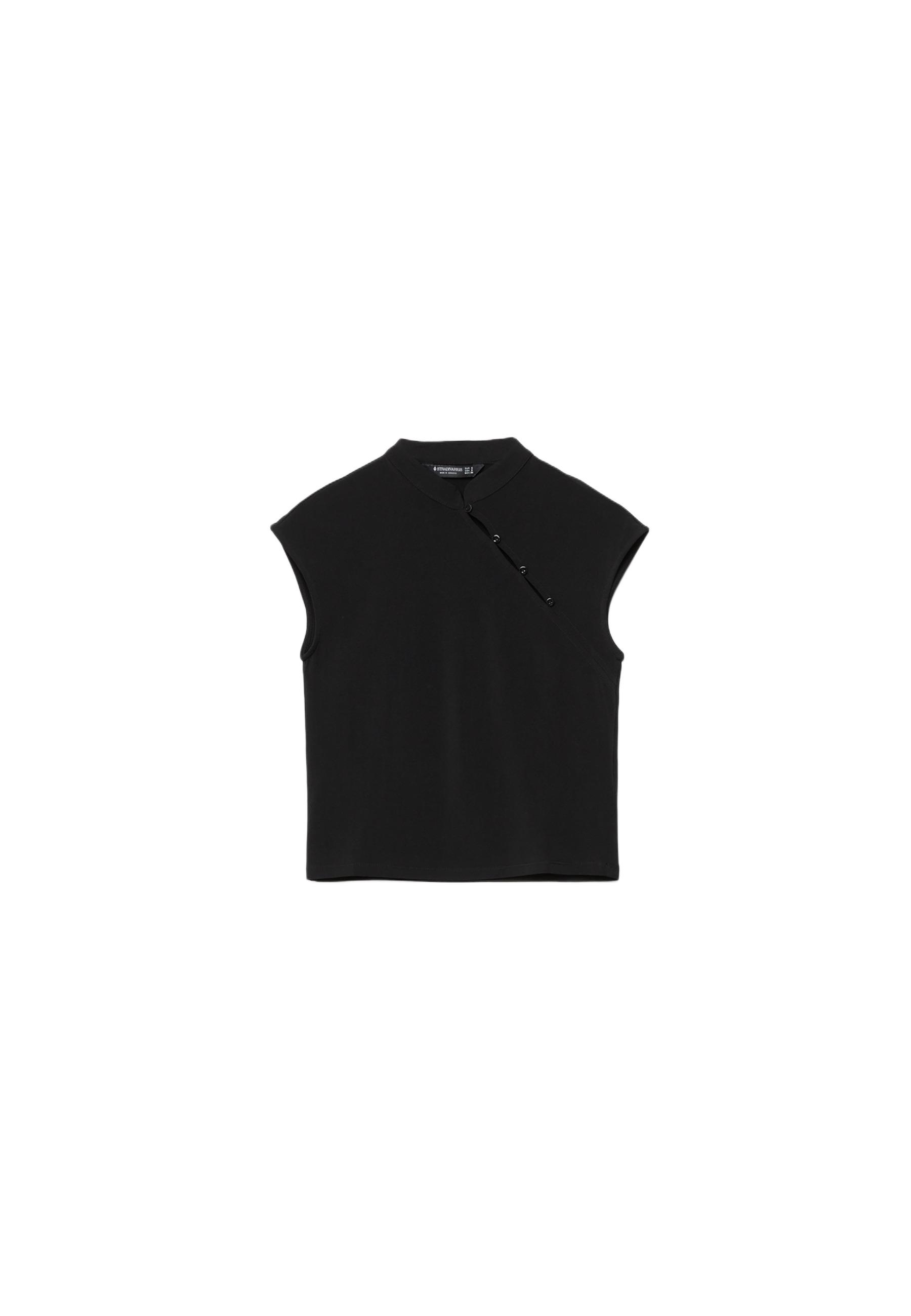 Stand collar short sleeve top — Black