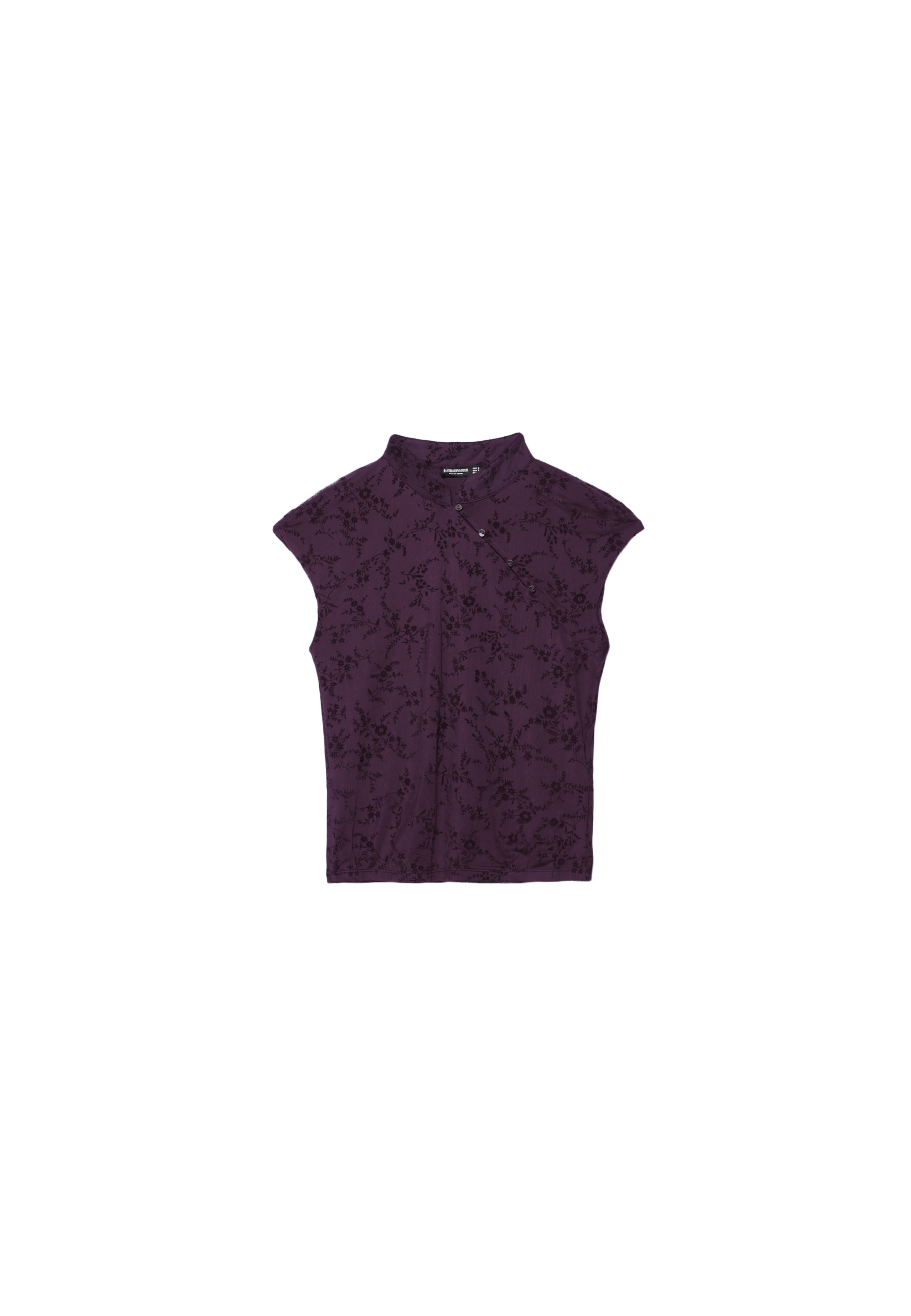 Flocked stand collar T-shirt — Purple
