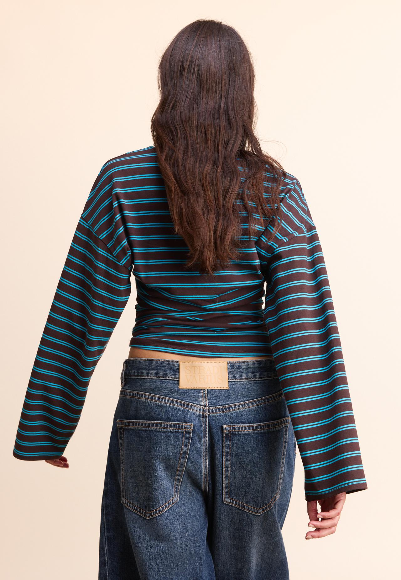 Striped long sleeve Japanese-style top — Brown