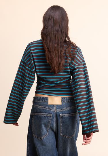 Striped long sleeve Japanese-style top — Brown 5