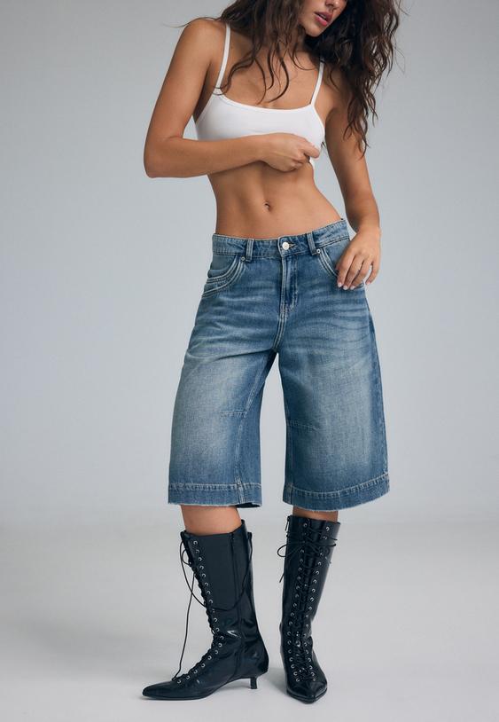 wideleg denim bermuda shorts with maxi pockets