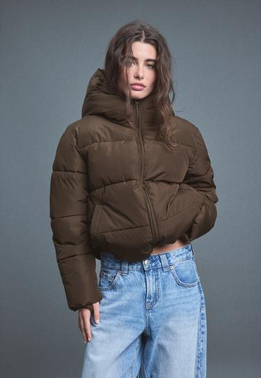 Basic hooded padded jacket — Brown 1