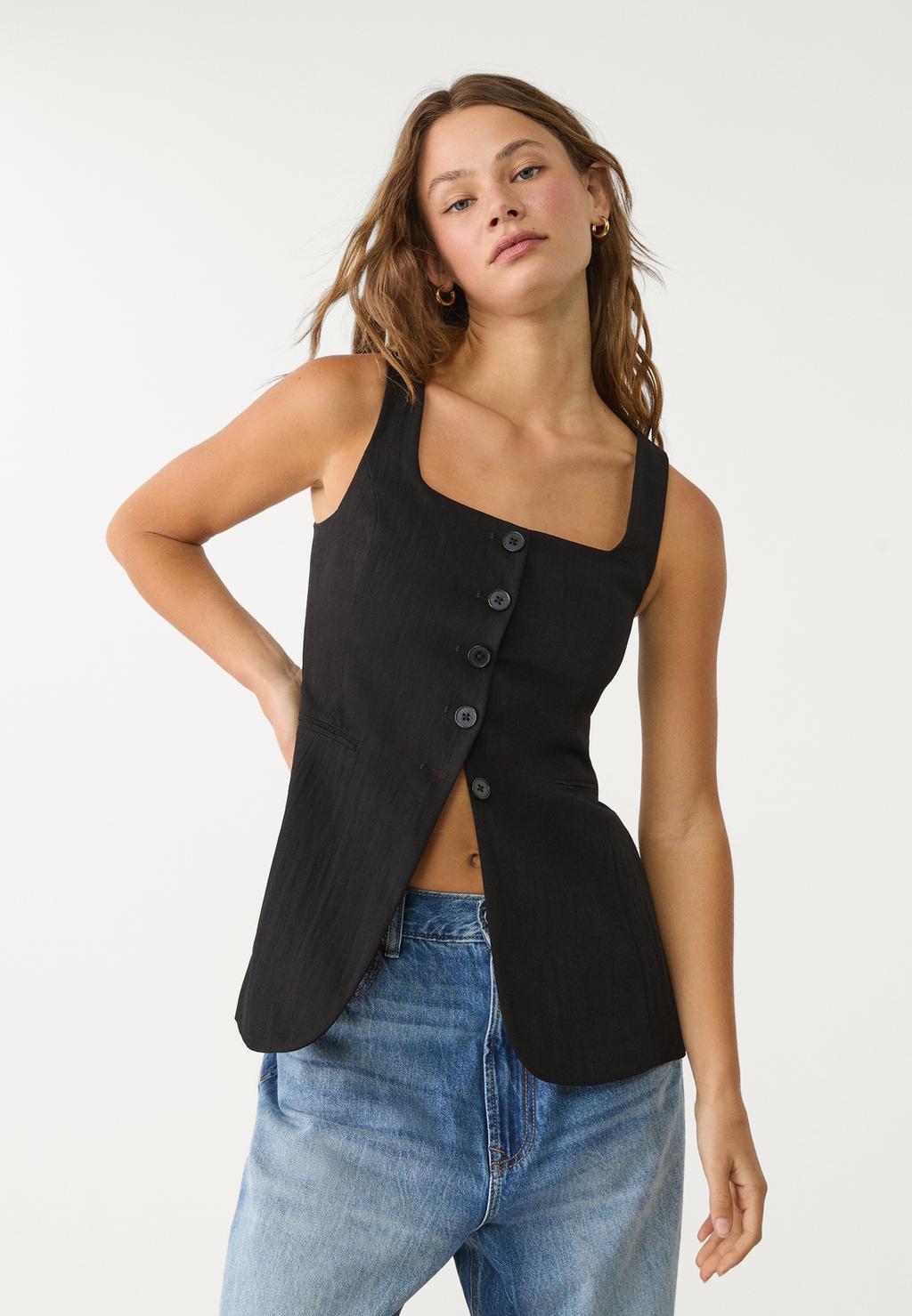 Soepelvallend vest met textuur