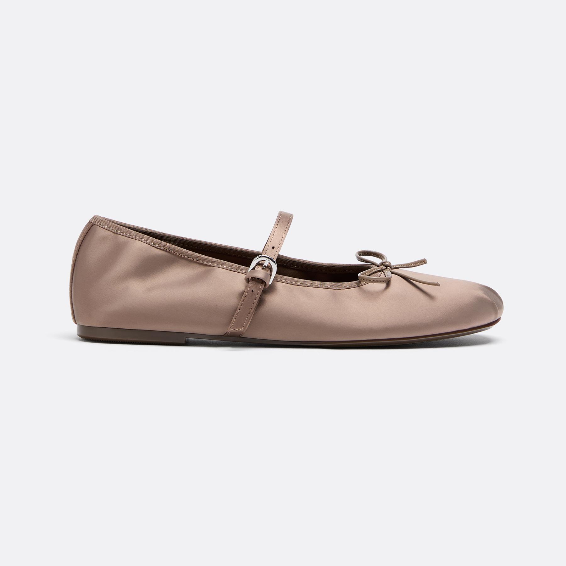 Satin buckle ballet flats — TAUPE