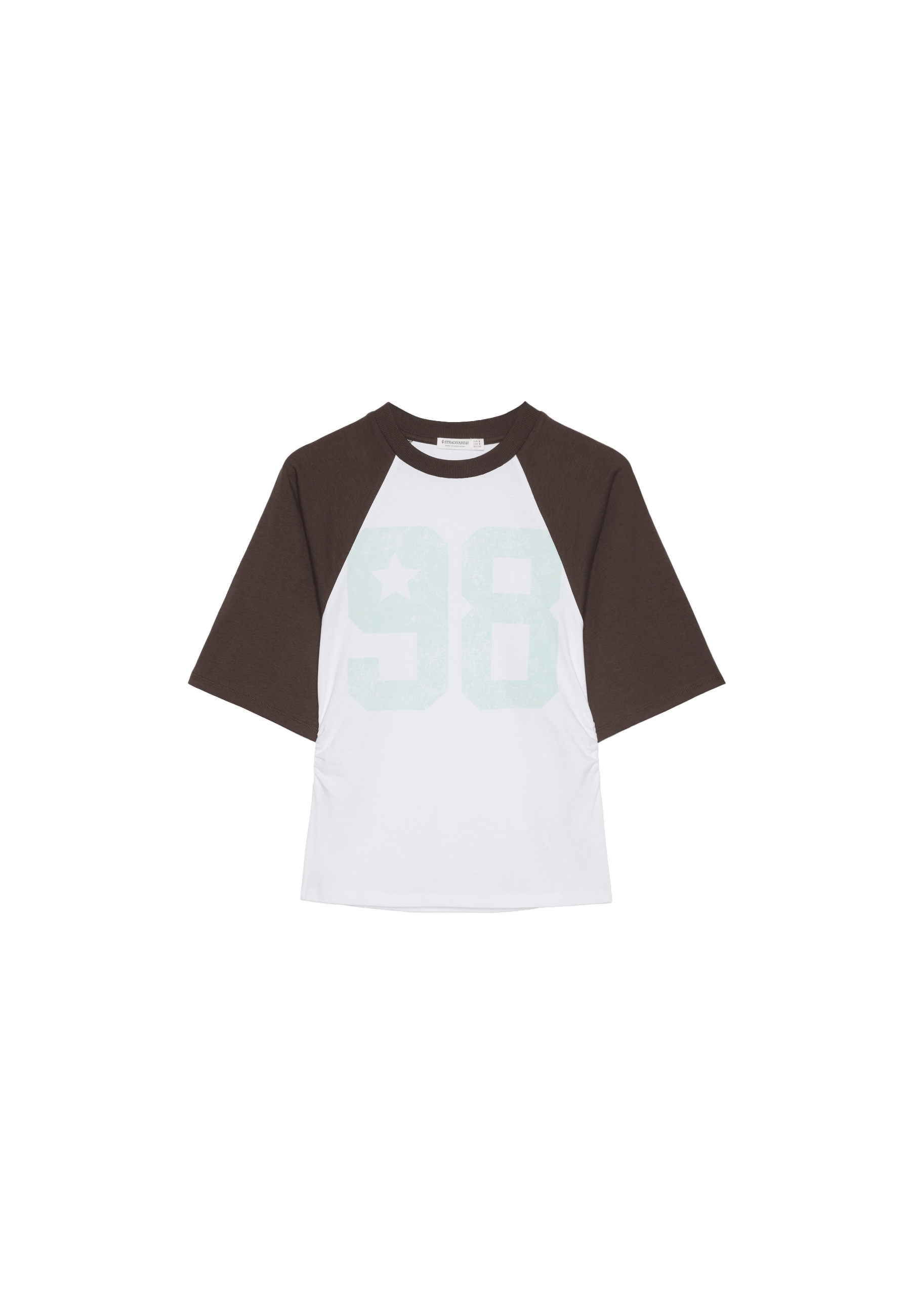 Raglan sleeve T-shirt with gathers — Brown