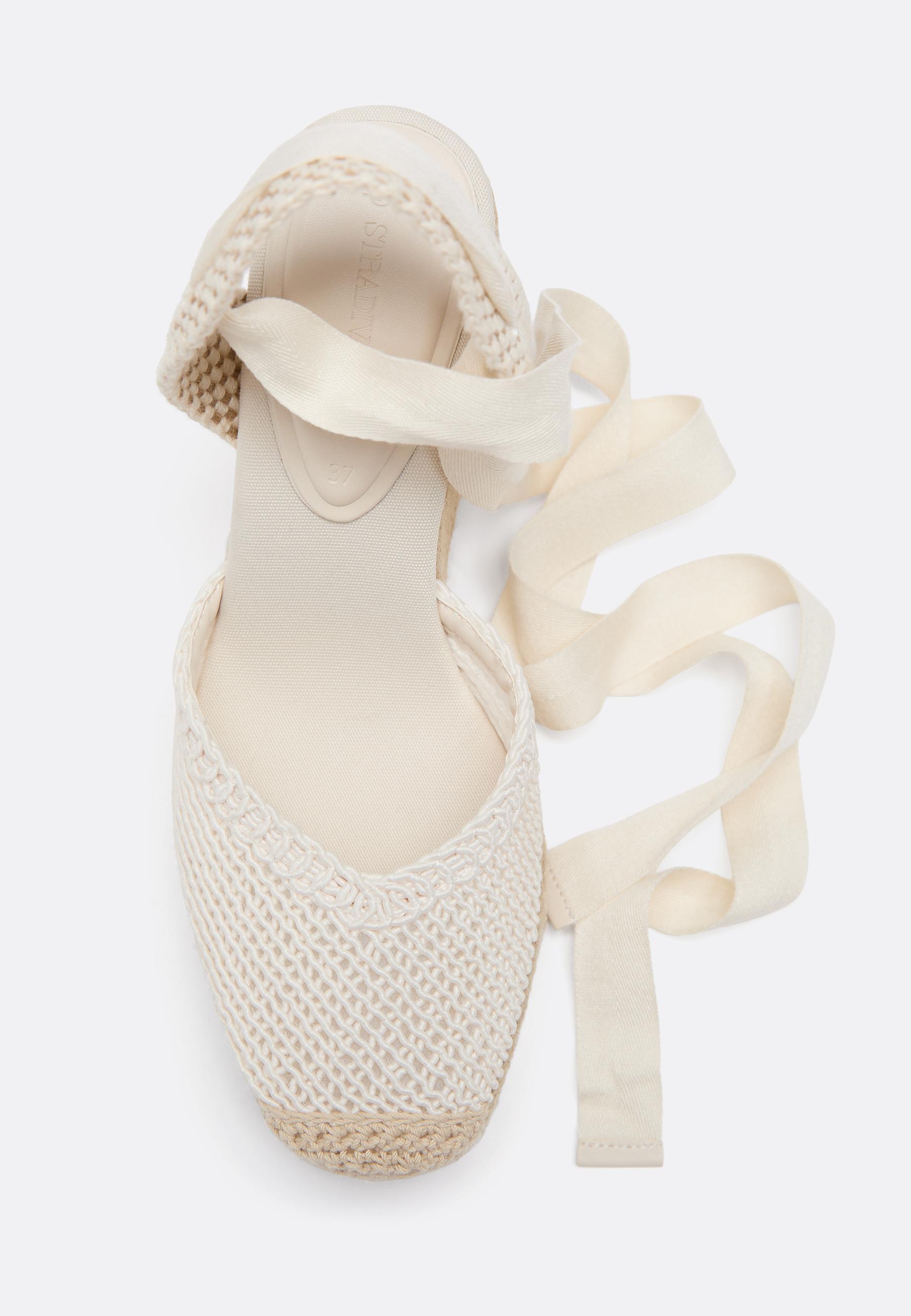 Lace-up jute platform wedges — ECRU