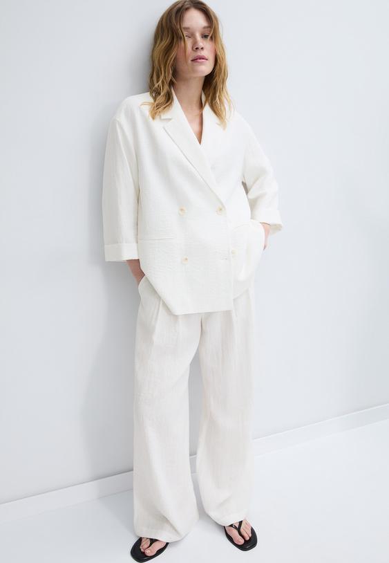 Stradivarius Blazer Fluide À Double Boutonnage Écru Xs