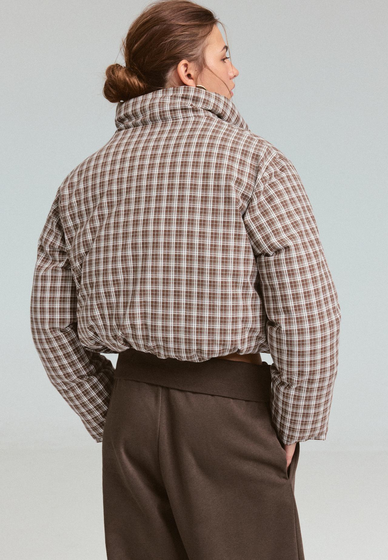 Reversible padded check jacket — Brown