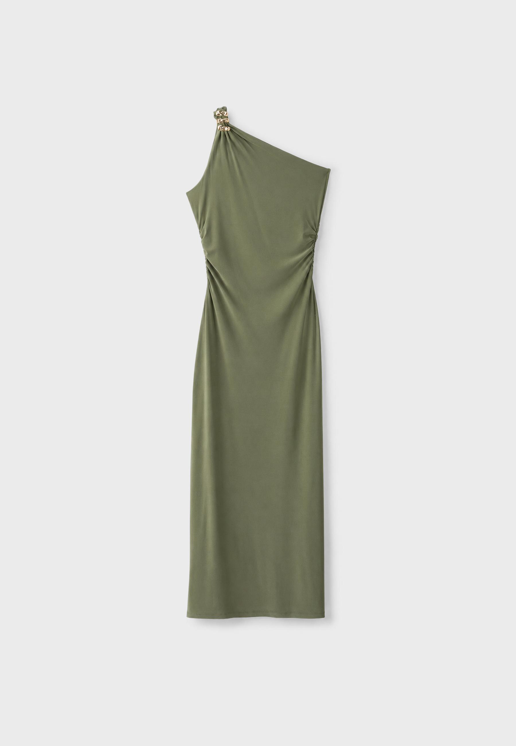 Metallic detail dress — Khaki