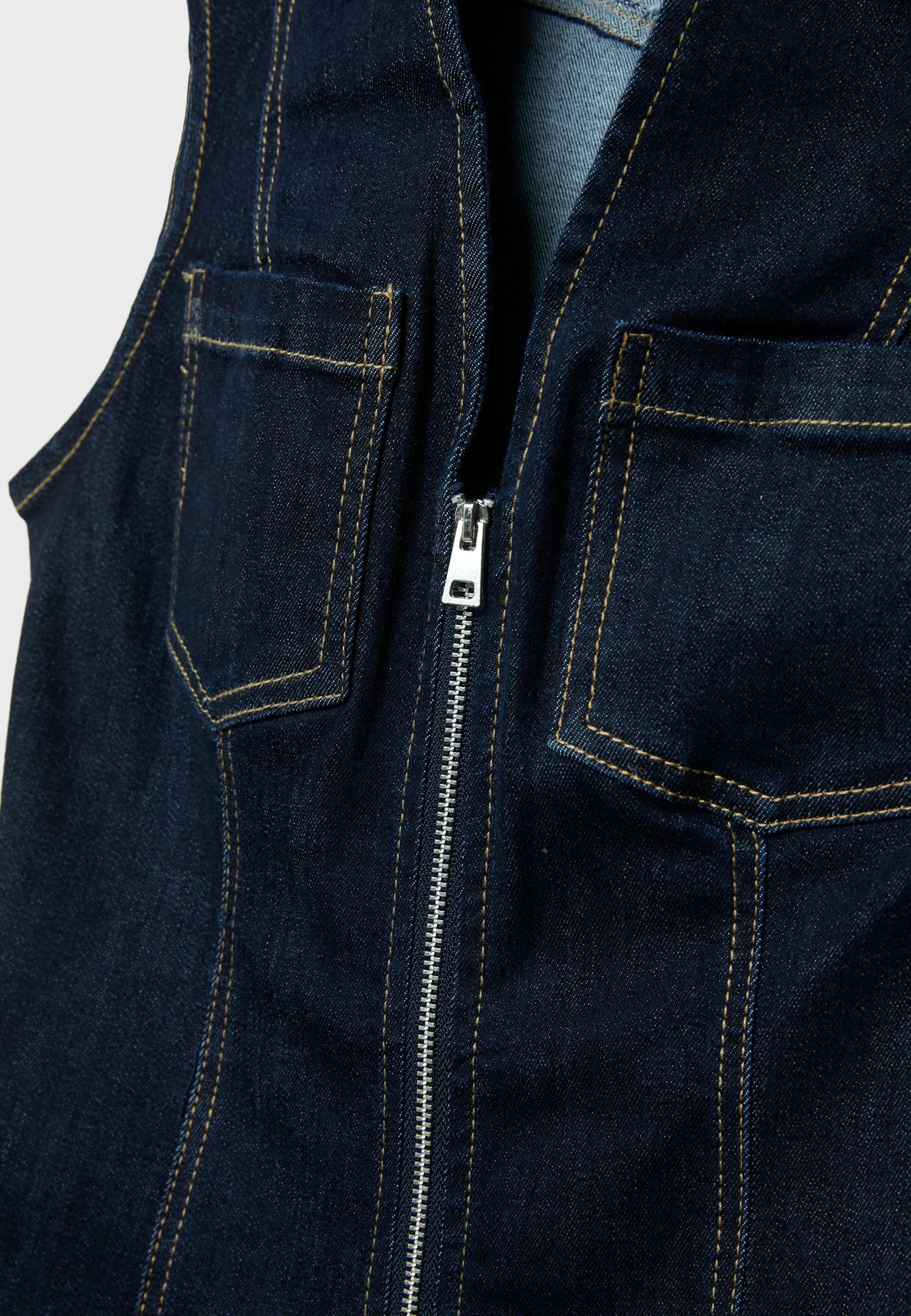 Short sleeveless denim dress with zip — OVERDYED BLUE DENIM