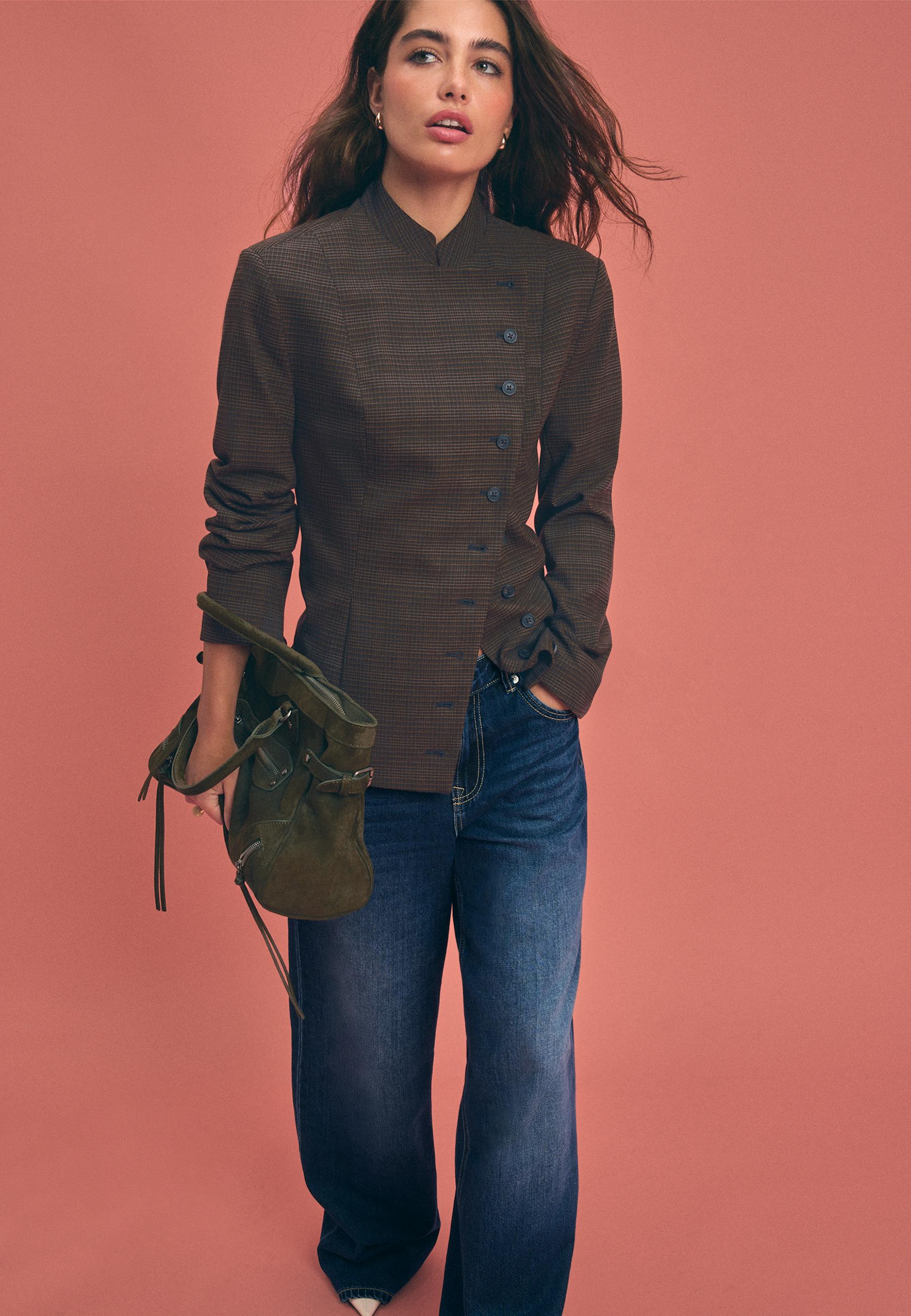 Asymmetric multi-button blazer — Brown