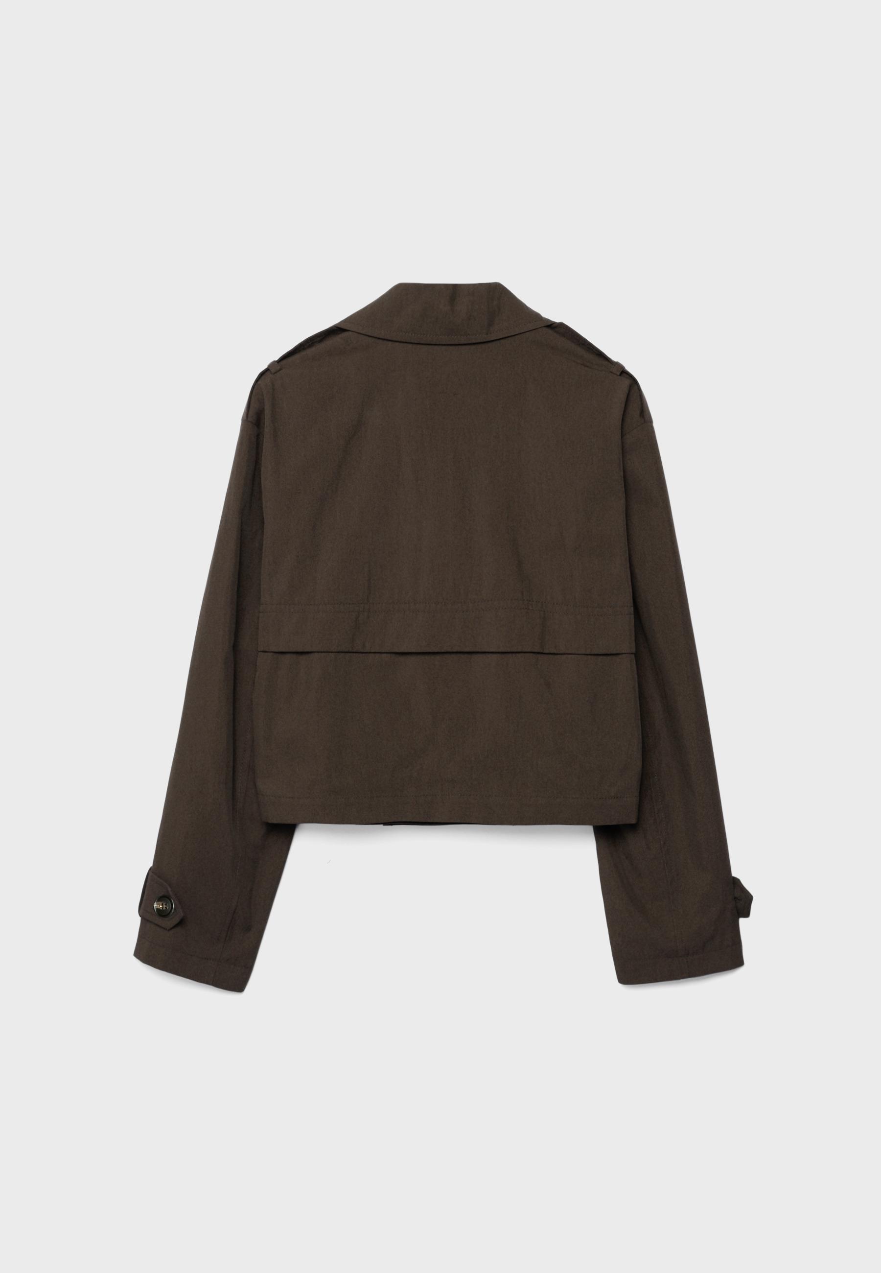 Short double-breasted trench coat — Brown