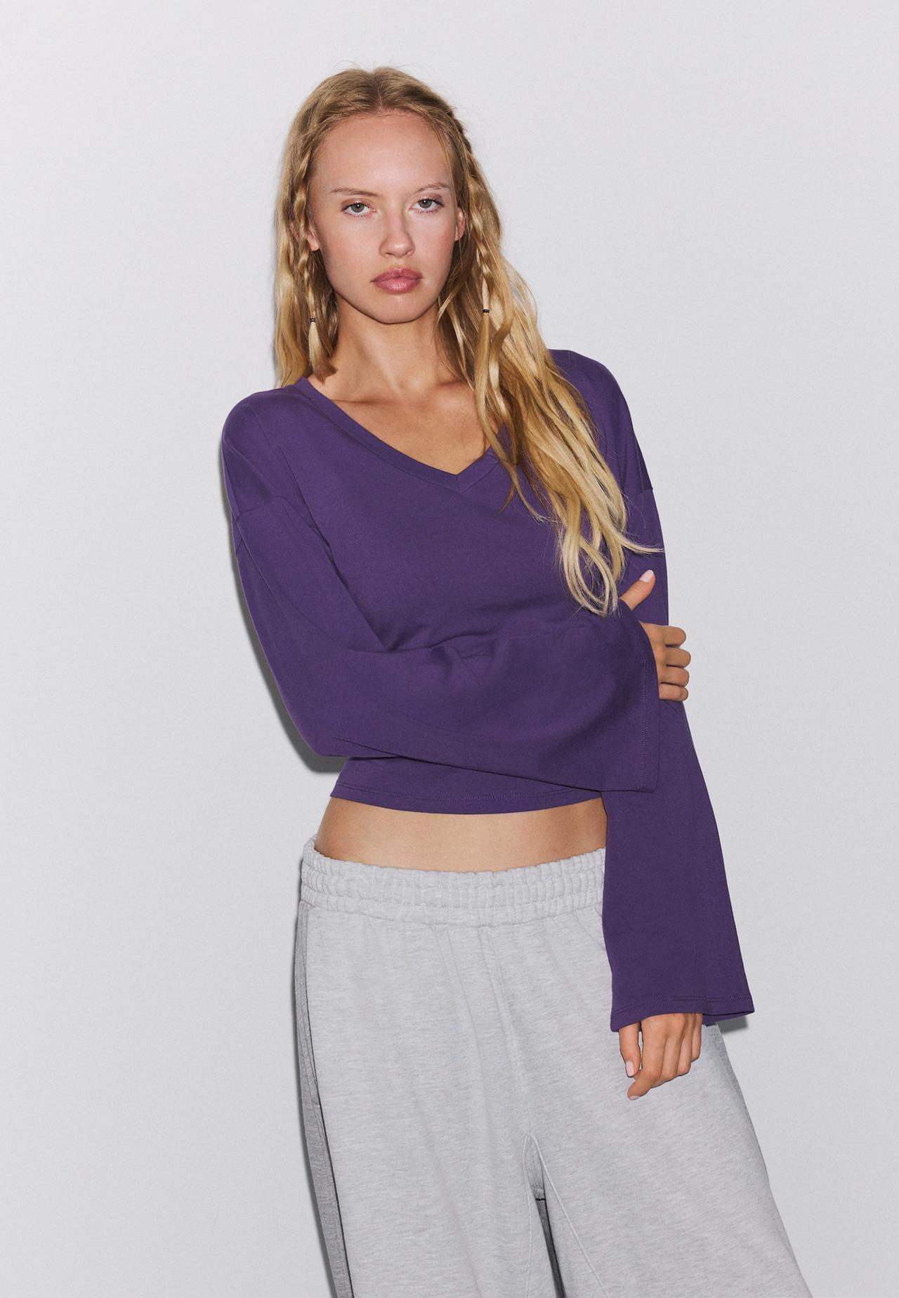 V-neck long sleeve Japanese-style top — Purple