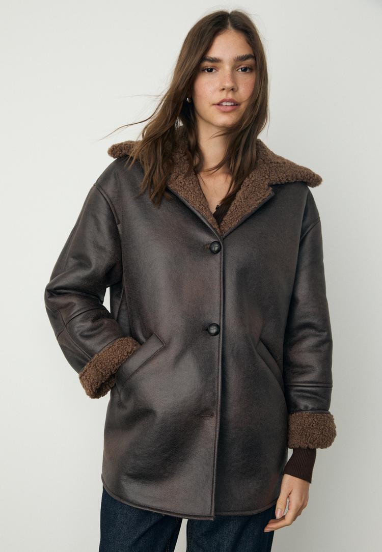 casaco oversize de dupla face com botoes