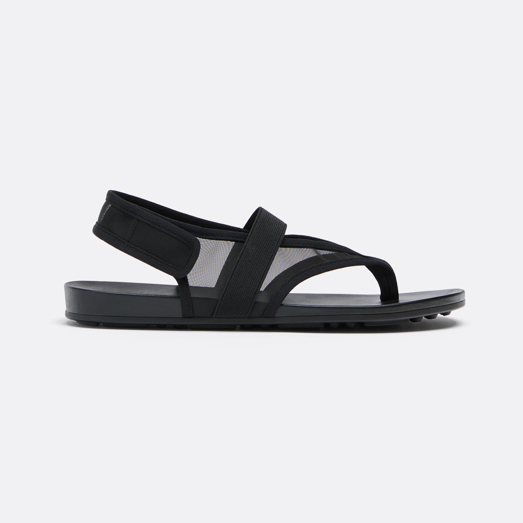 Flat mesh thong sandals — BLACK