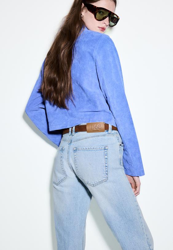 Stradivarius D68 Boot-Cut Jeans With Belt Medium Light Blue Denim 14