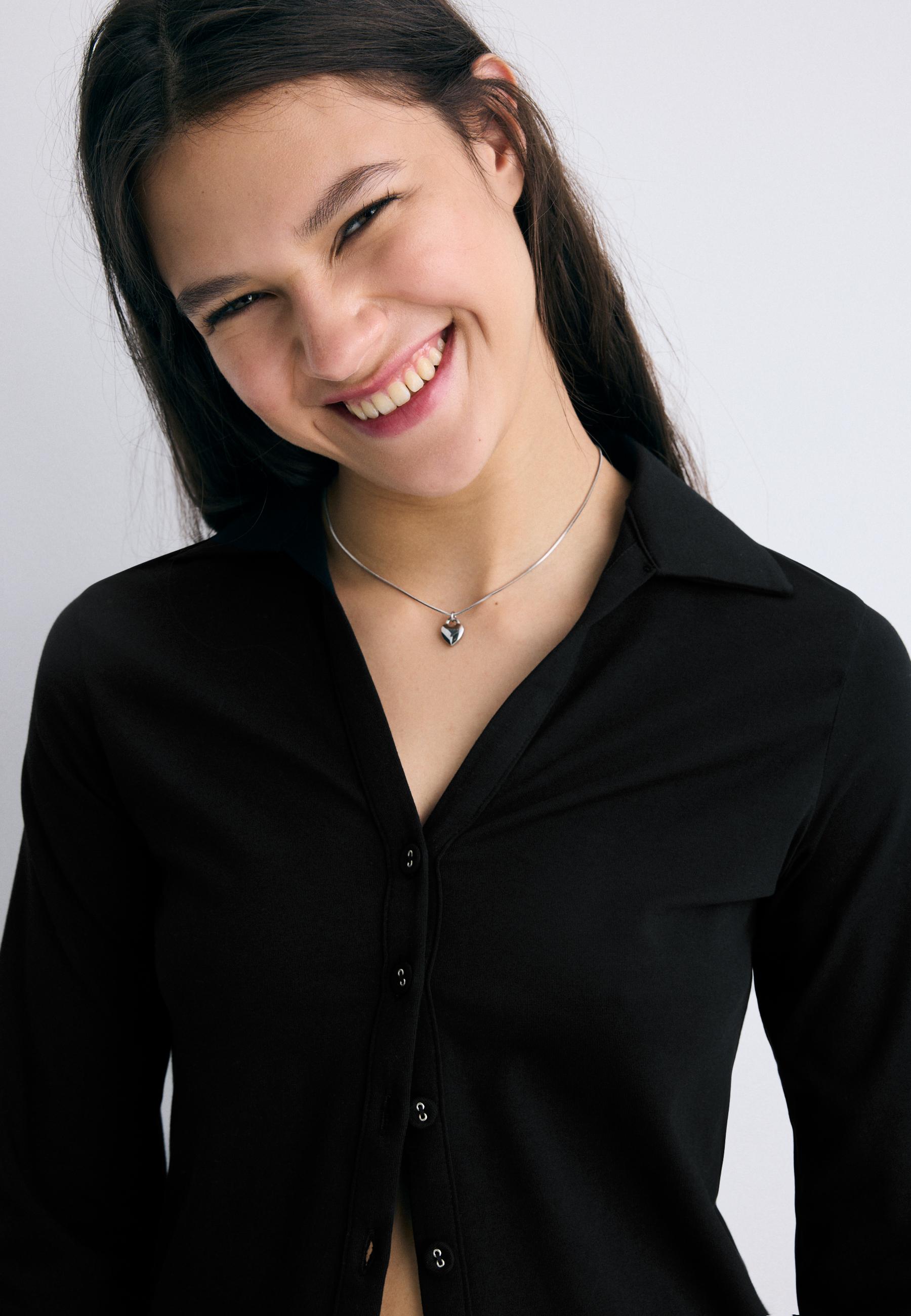 Knit shirt with buttons — Black