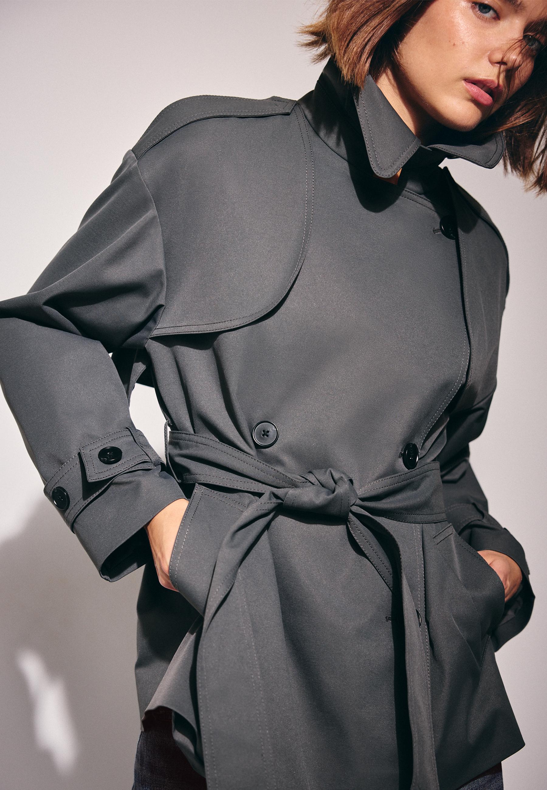 High neck regular trench coat — Dark grey
