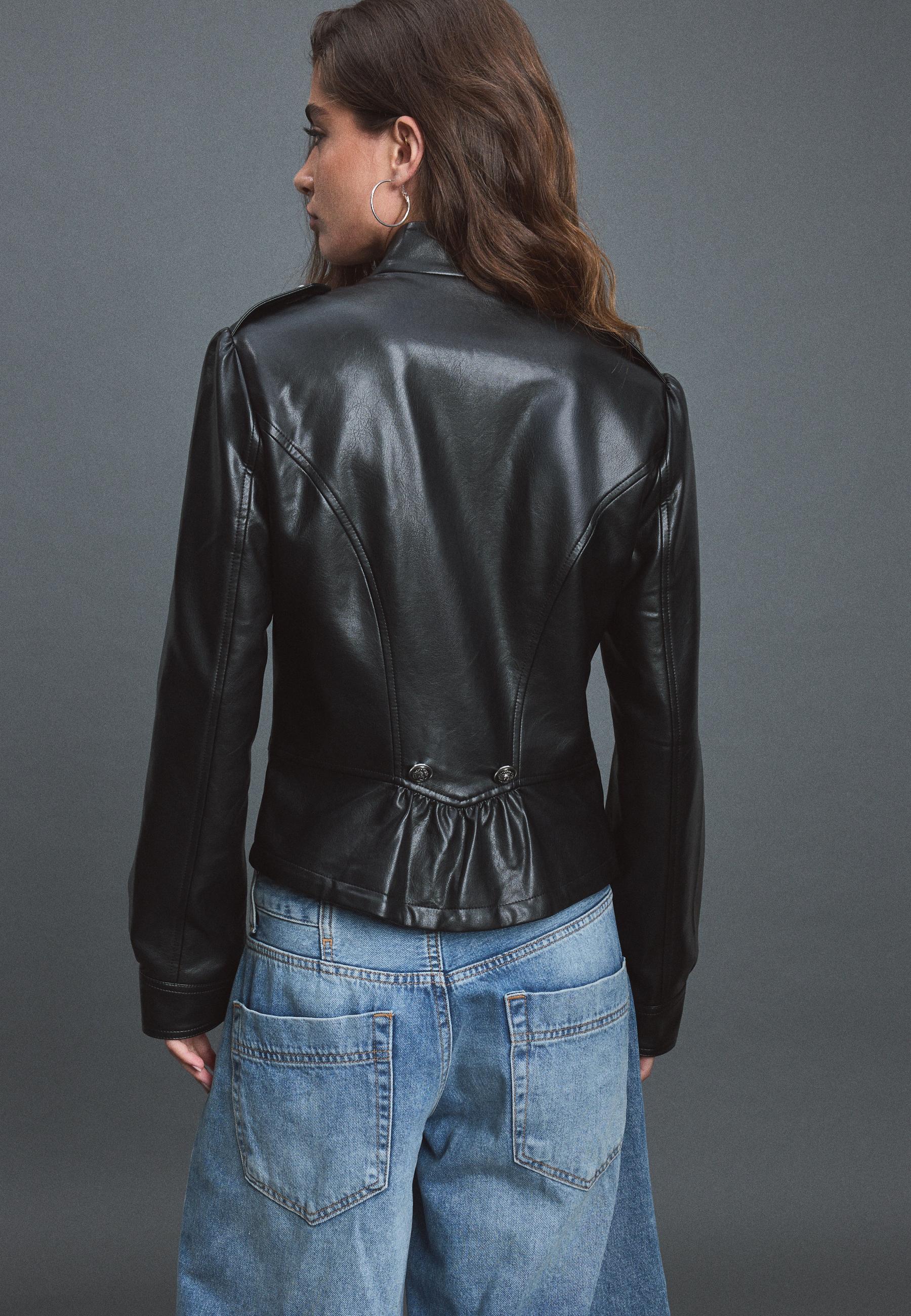 Leather effect blazer with engraved buttons — Black