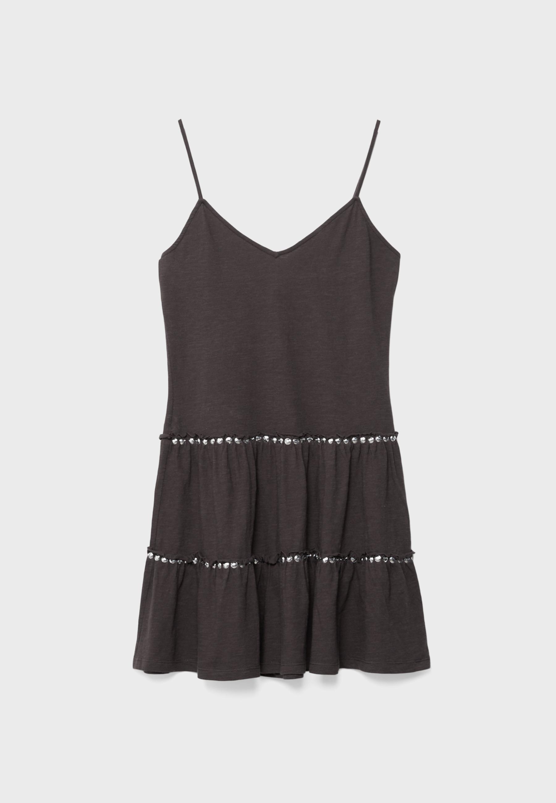Ruffled dress with studs — Brown