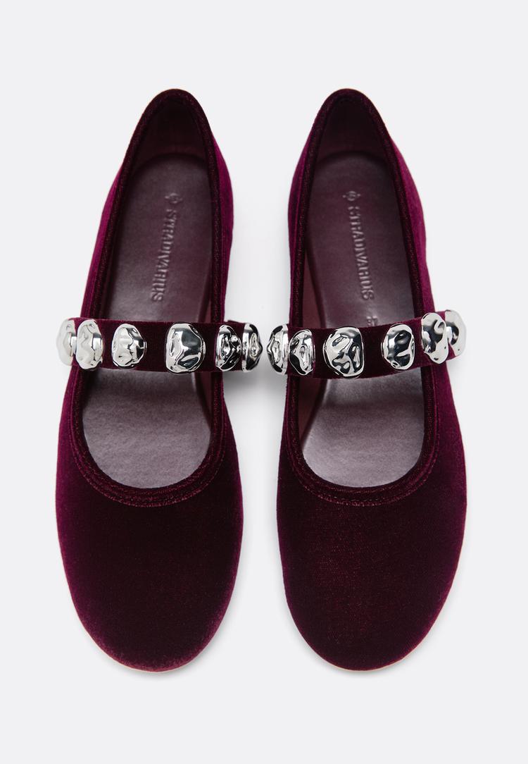 velveteffect ballet flats with studs