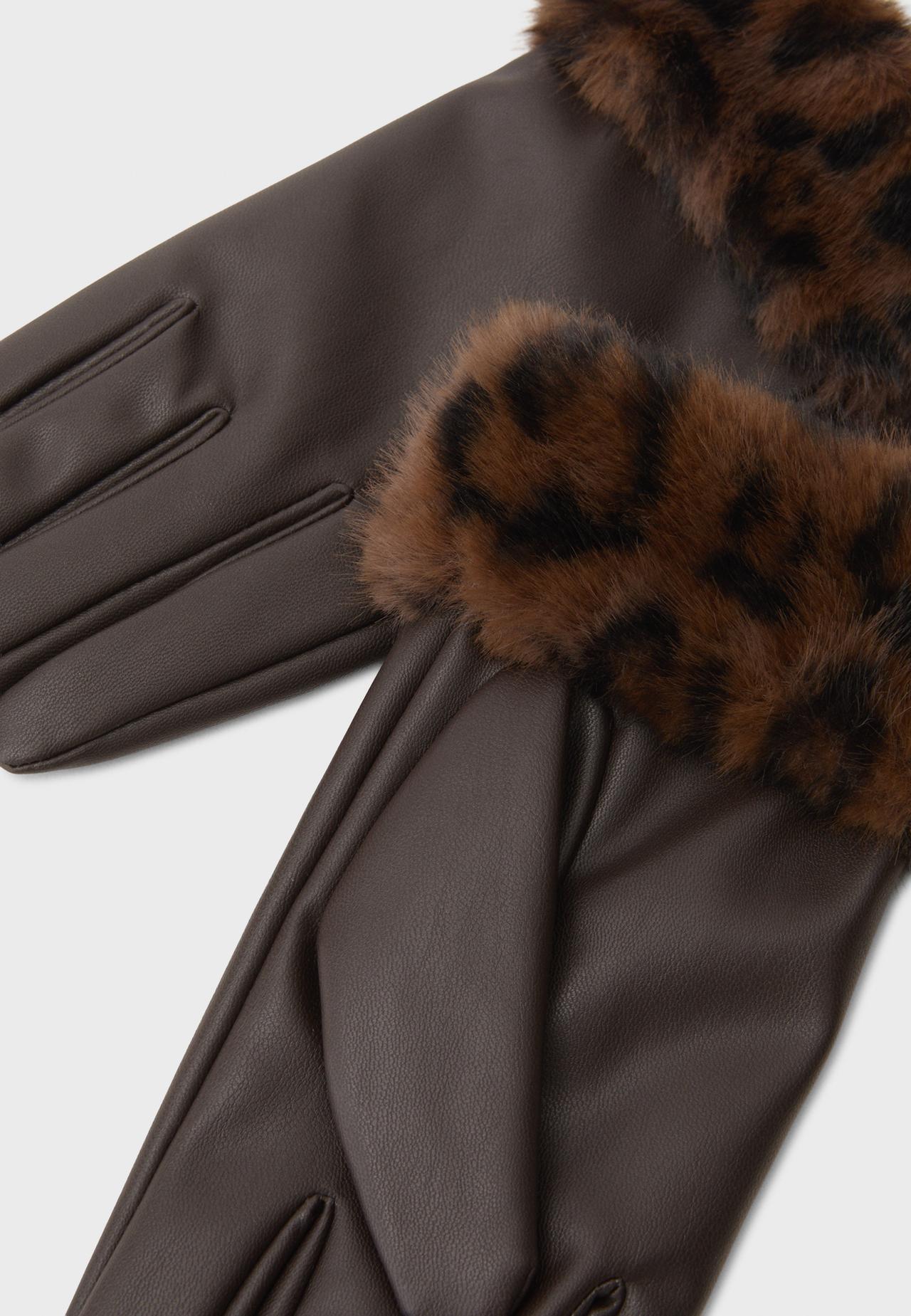 Animal print faux fur gloves — Brown