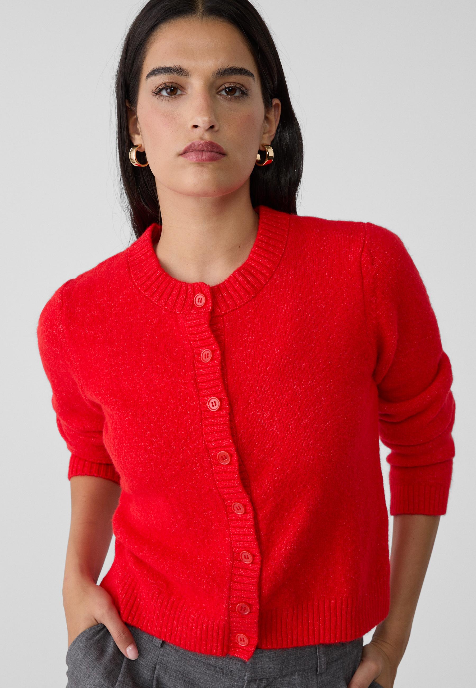 Red button up sweater women's sale