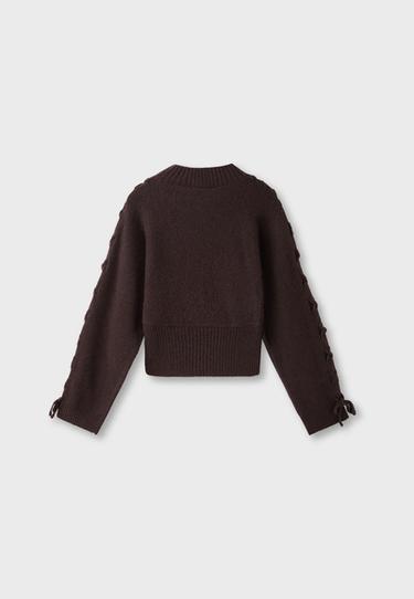 Knit jumper with tie sleeves — Brown 8
