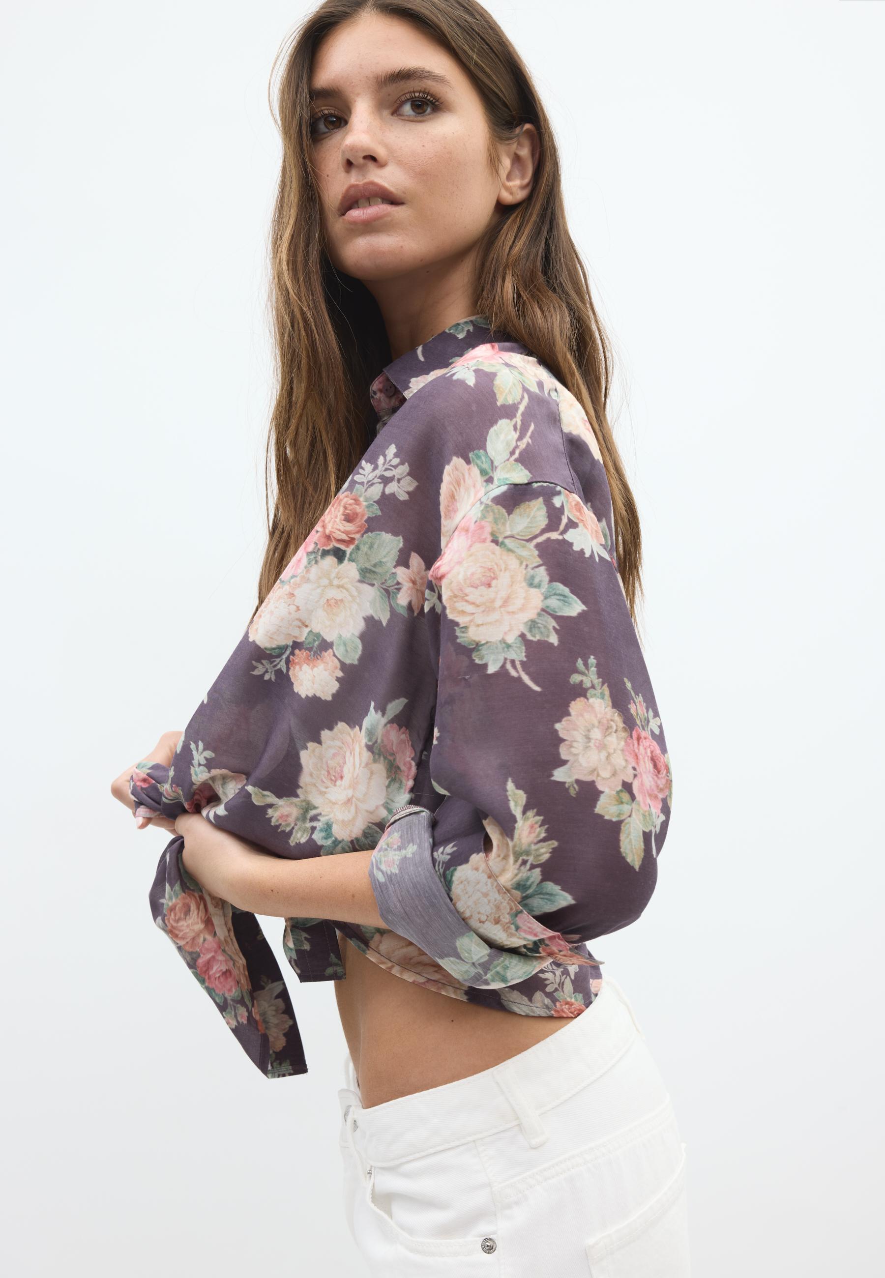 Floral print flowing shirt — Purple