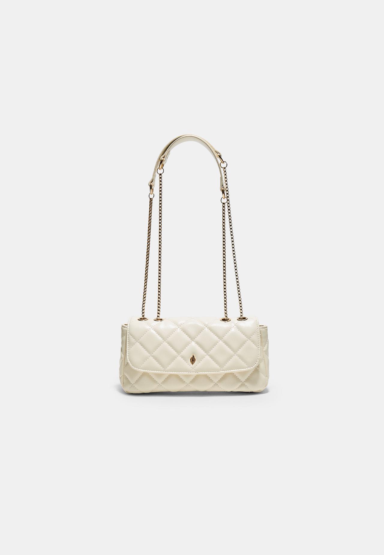 Quilted crossbody bag with chain — Ecru
