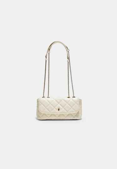 Quilted crossbody bag with chain — Ecru 1