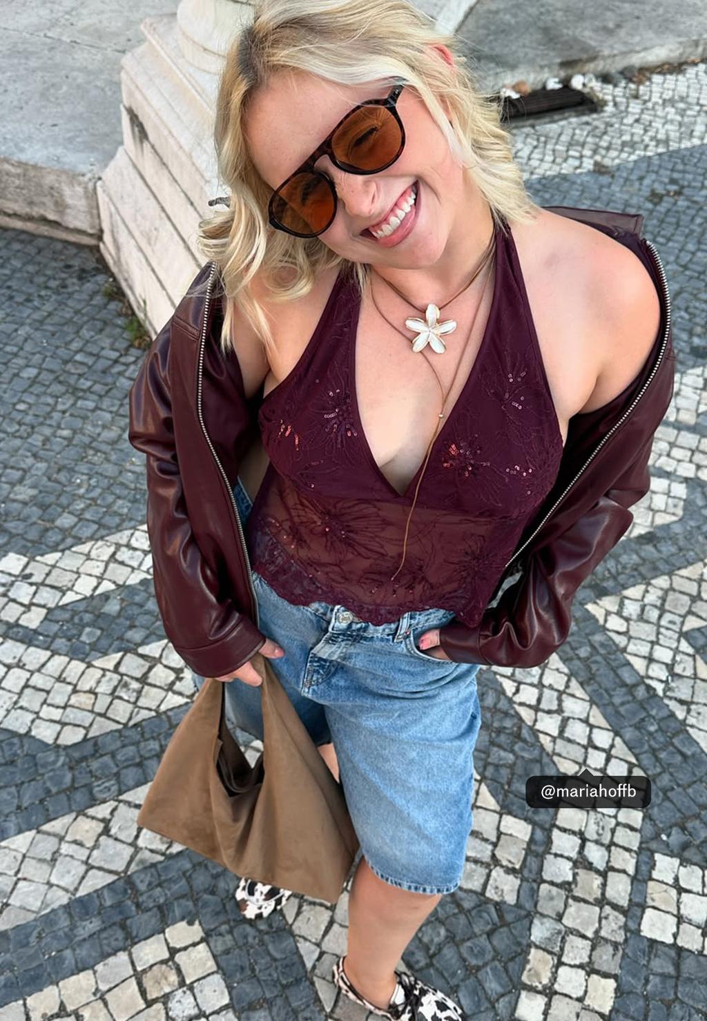 Neckholder-Top mit Glitzerstickerei