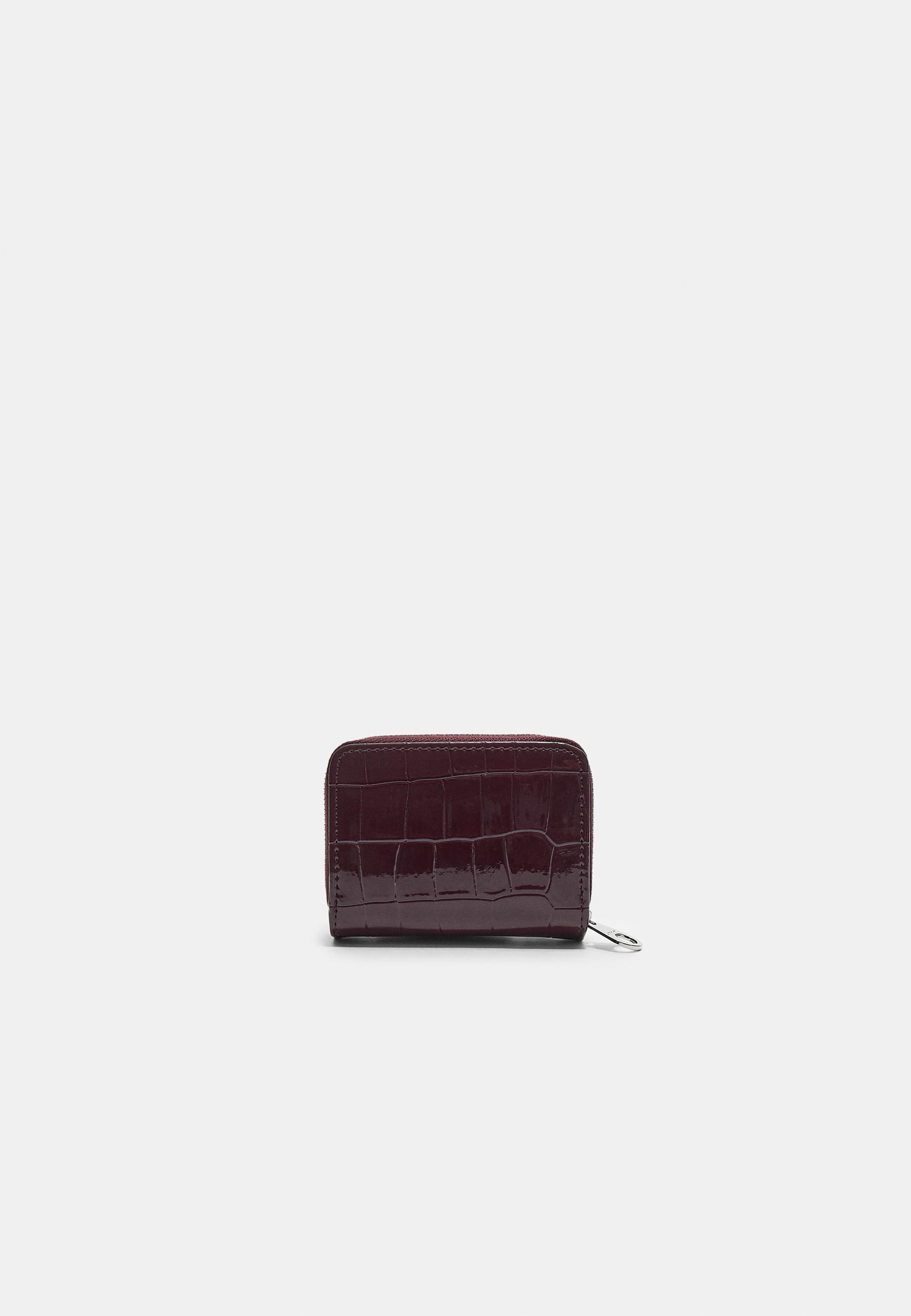 Zipped mock croc purse — Burgundy