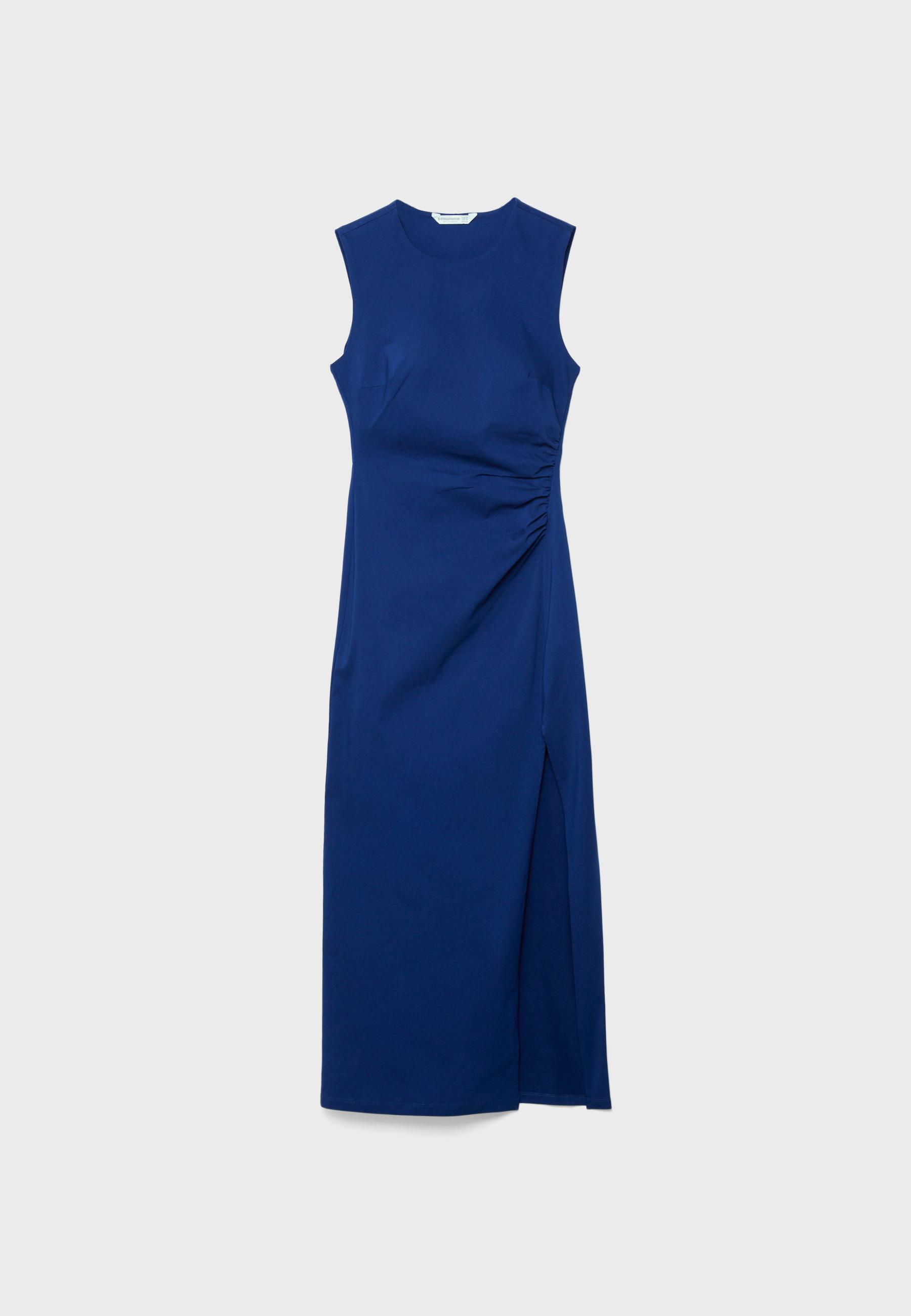 Sleeveless Bengaline midi dress — Navy blue