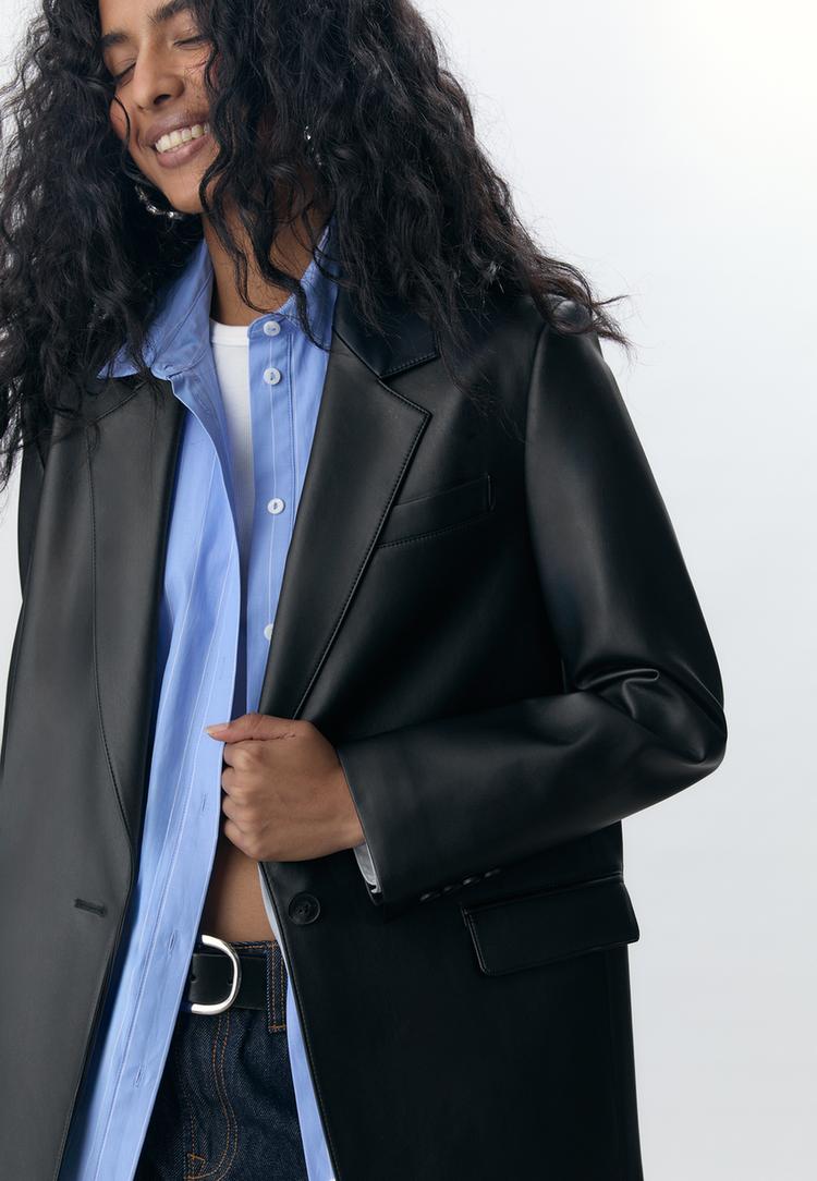 regular fit leather effect blazer