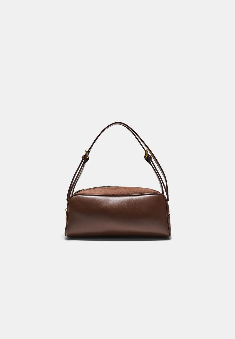 Stradivarius Τσάντα Ώμου Συνδυασμού Με Διπλό Χερούλι Καφέ Os