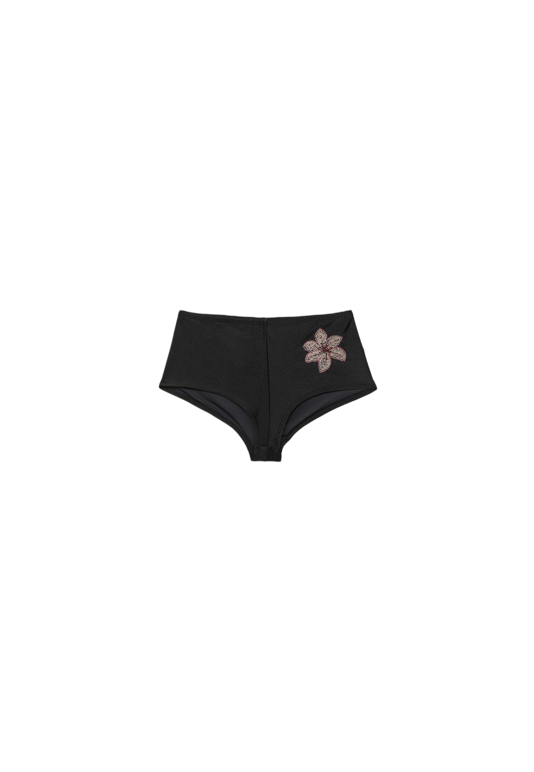 Embroidered flower hotpant bikini bottoms — Black
