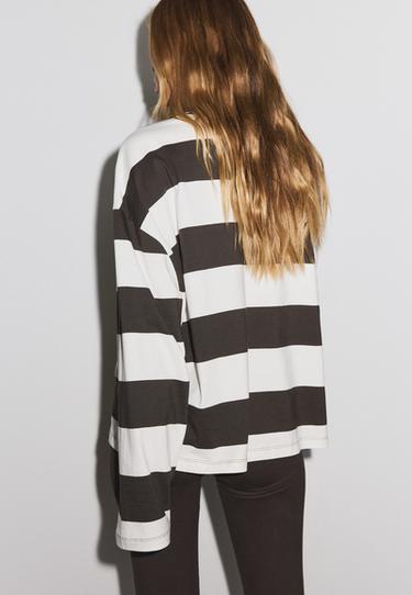 Boxy striped long sleeve T-shirt — Brown 5