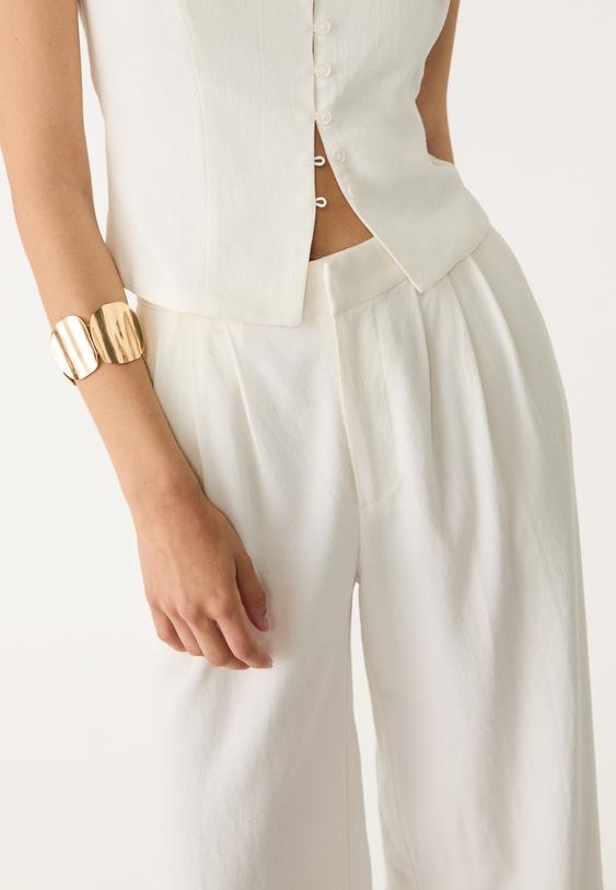 pantalon culotte pinzas con lino