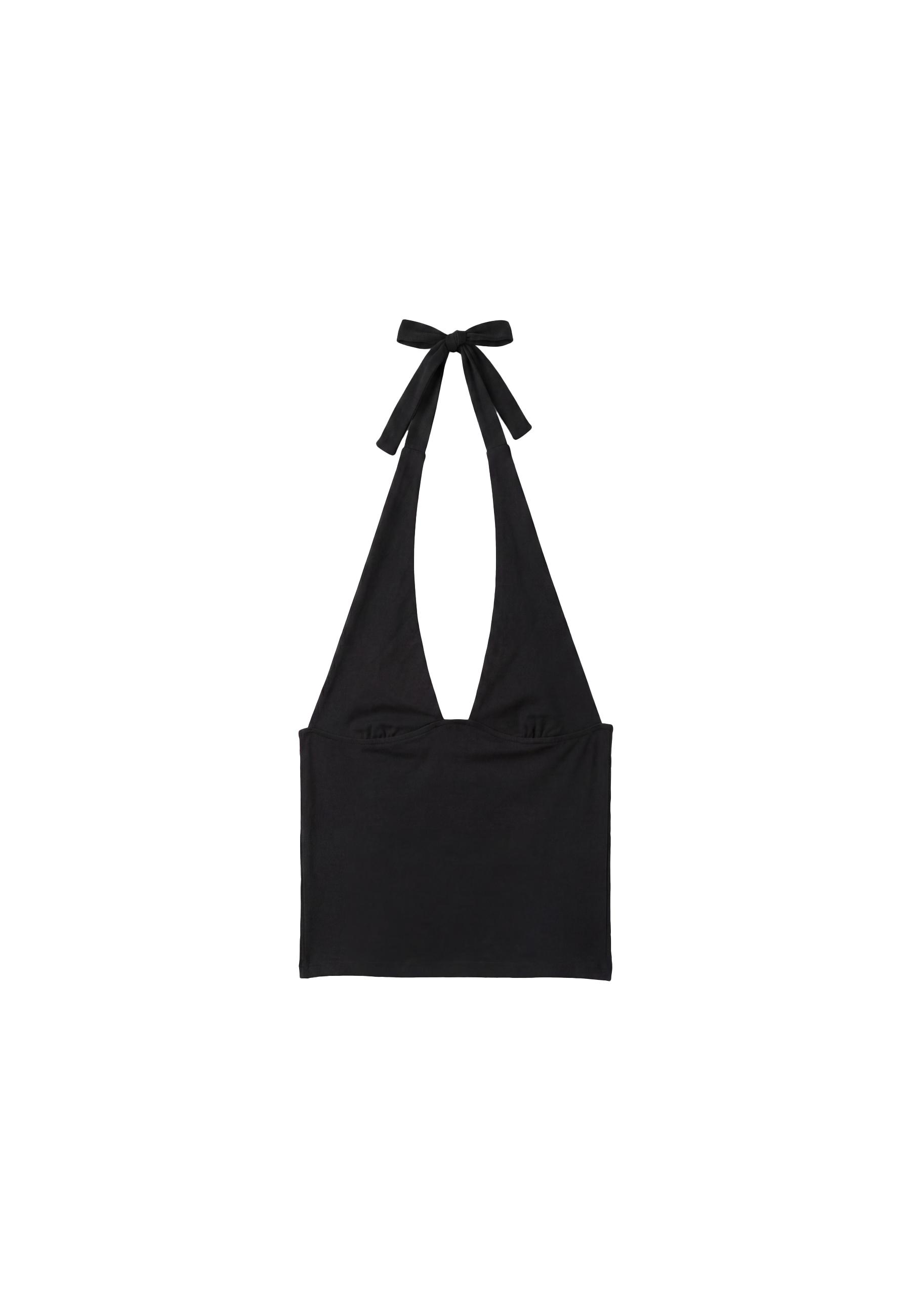 Halter neck tie top — Black