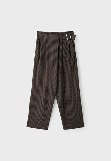 Check buckle flowing trousers — Khaki 7