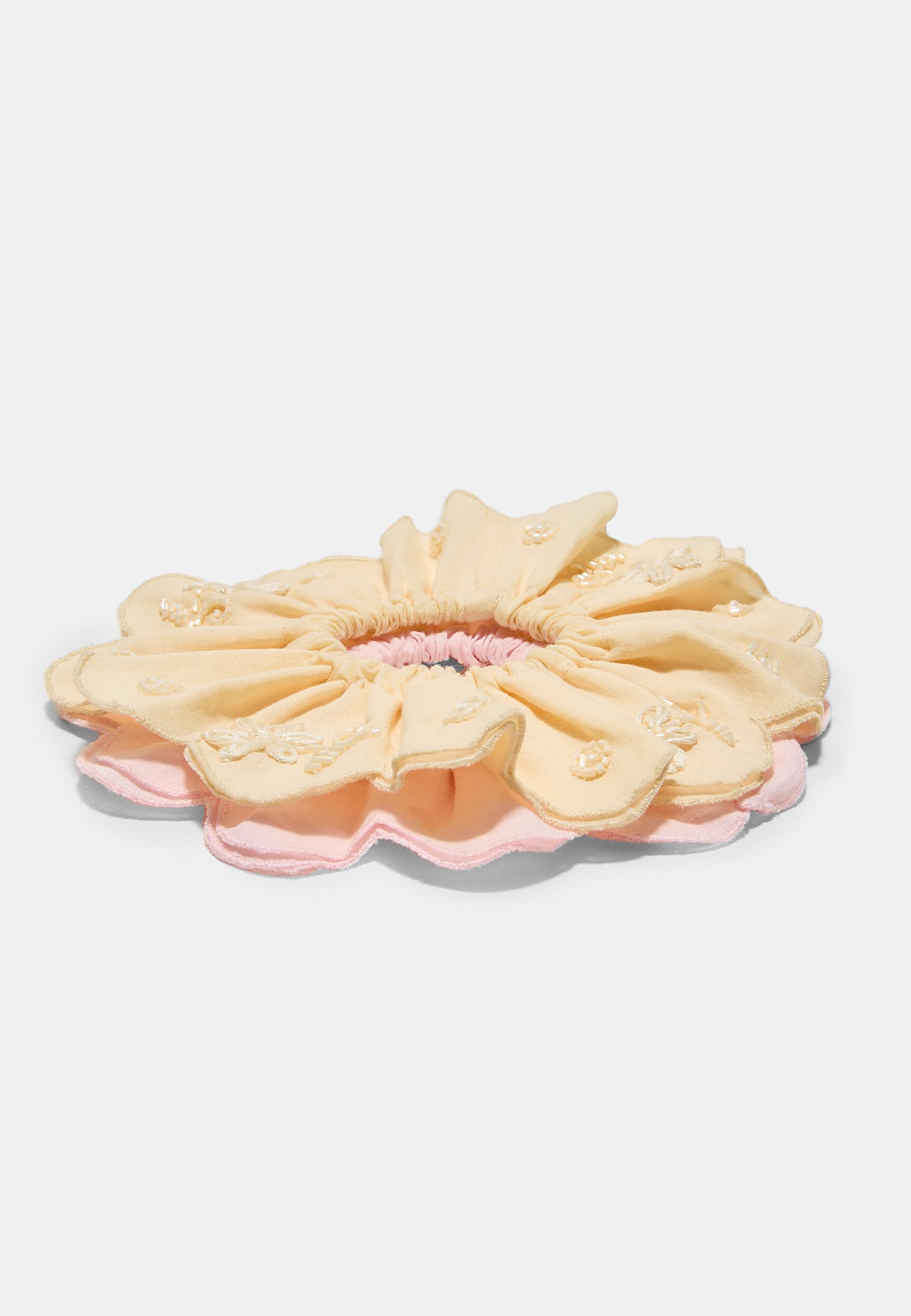 Set of 2 embroidered scrunchies — Ecru (alternate view)